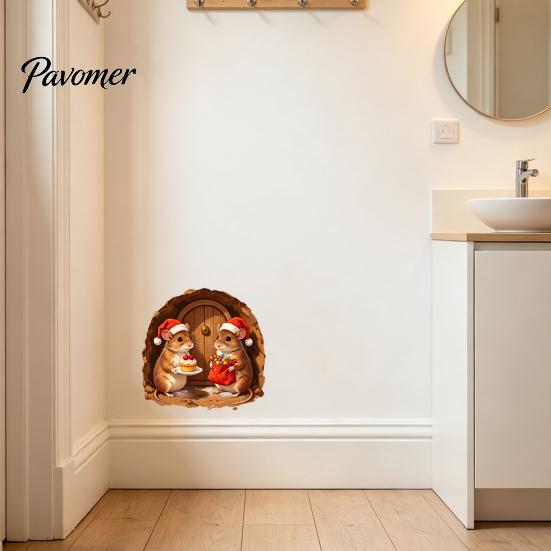 DIY Christmas Scenes 3D Mouse Hole Wall Sticker for Decoration, Realistic Santa Decal, Waterproof PVC Festive Home Decoration Art Window Bathroom