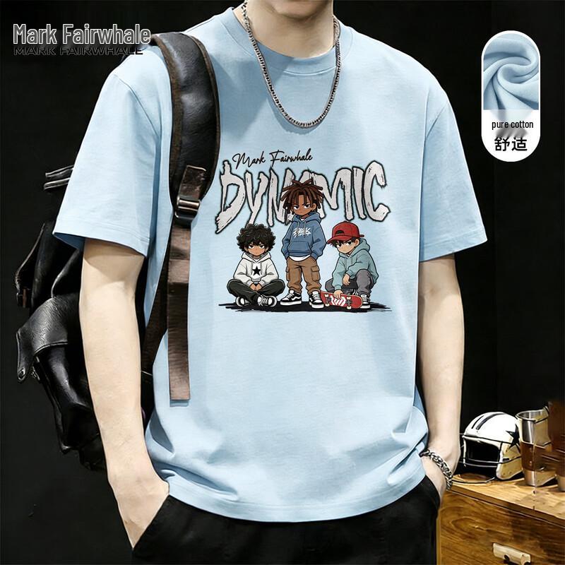Mark Hua Fei Men s American Retro High Street Cotton T-Shirt M