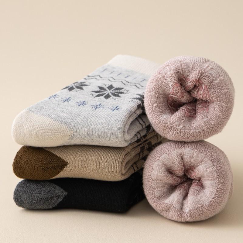 Snowflake Socks Retro Wind Velvet Thickened Warm Terry Socks Winter Towel Bottom Sleep Socks Socks