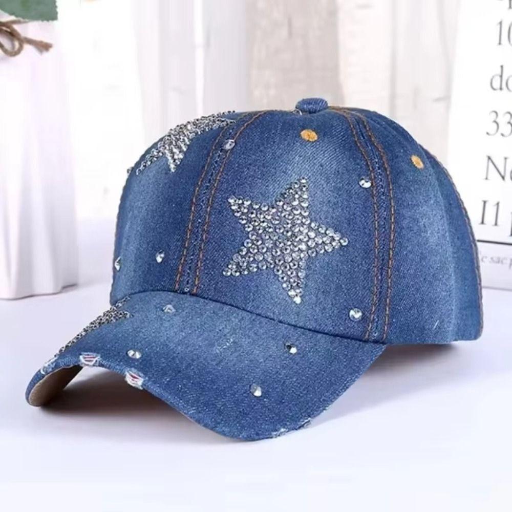 Adjustable Rhinestone Baseball Cap Sunshade Cotton Denim Baseball Cap 2025 Sequins Sports Hat