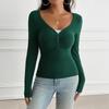 Top Y2K Autunnali e Invernali da Donna Blusa Slim a Maniche Lunghe con Bottoni e Scollo a V