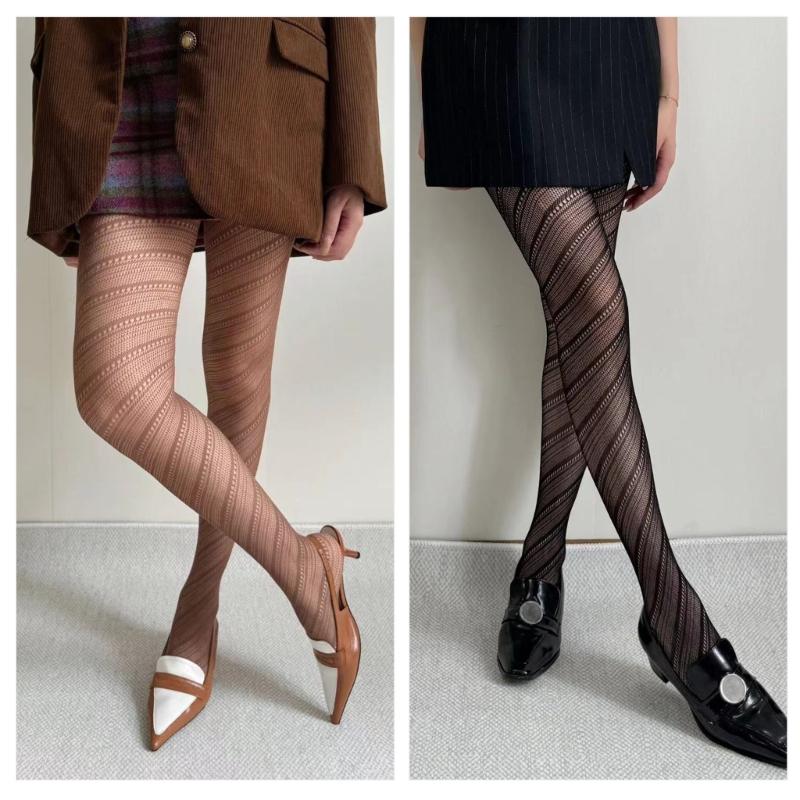 Aesthetic High Waist Fishnet Tights for Women Stretchy Pantyhose Elegant Hollowed Out Diagonal Stripe Mesh Stockings