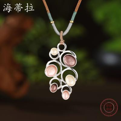 Luxury New Color Oil Hollow Round Flower Braided Rope Long Pendant, Ladies Retro Versatile Long Necklace