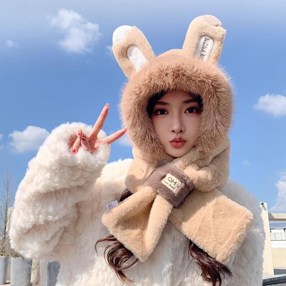 Windproof Integrated Hat Scarf Set Soft Cozy Russian Hat  for Women