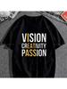 VISIE CREATIVITEIT PASSIE, Bedrukt T-shirt met Patroon, Unisex Casual Streetwear, Katoenen Los T-shirt met Ronde Hals