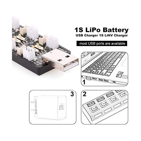 1S LiPo USB Charger | 6 Independent Channels | Compatible with RC Drones & Helicopters | Micro JST 1.25 & JST-PH 2.0 Connectors | Black