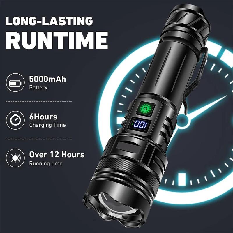 Powerful Spotlight Long Range LED Flashlight Type-C Charging Output Zoom Aluminum Alloy LED Torch For Camping hunting Lamp