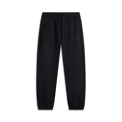 Sports Lifestyle Series Solid Color Mid-Waist Drawstring Comfortable Breathable Loose Cuff Knitted Sports Pants Men Bottoms Black AKLU621-1