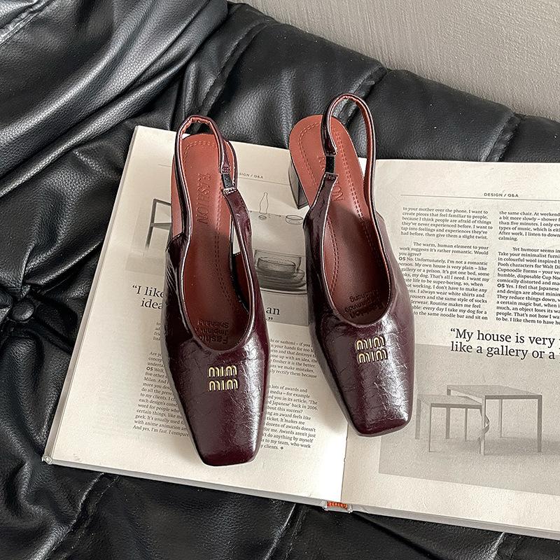 Fashion Commuter Sexy Thick Heel Square Head Bag Head Sandals Women's 2025 Summer New Rear Strap Elastic High Heels