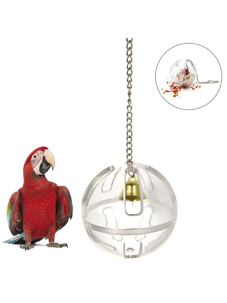 Pets Bird Parrot Food Feeder Foraging Bell Chain Ball Cage Feeding Chew Toy Creative Birds Parrot Accessories