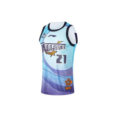 Li Ning Cba Series Hu Jinqiu Letter Number Print Round Neck Pullover Basketball Jersey Men Jersey Wave-Blue AAYU253-1