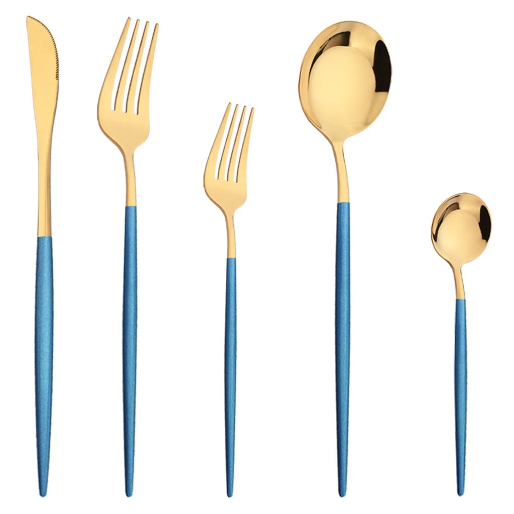 5Pcs Gold Dinnerware Set Stainless Steel Tableware Knife Dessert Fork Coffee Spoon Cutlery Flatware Western Kiechen Silverware