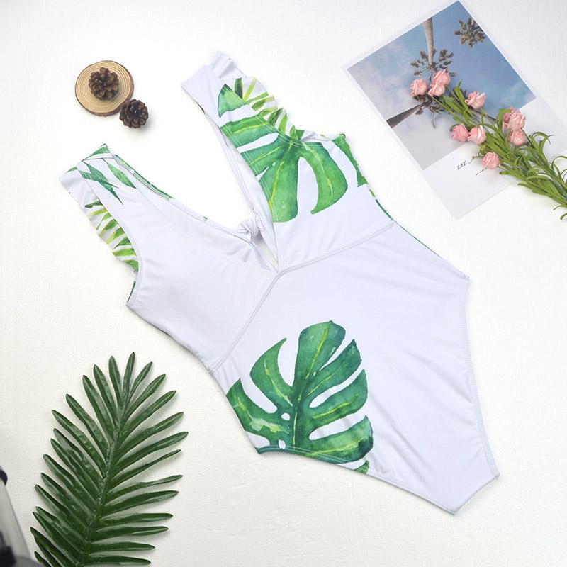 Wzburzyć Bikini Jednoczęściowy strój kąpielowy Kobiety Stroje kąpielowe Backless V-Neck Monokini Print Kostium kąpielowy