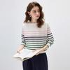 Women's Striped Mulberry Silk Blend Long Sleeve Knit Top