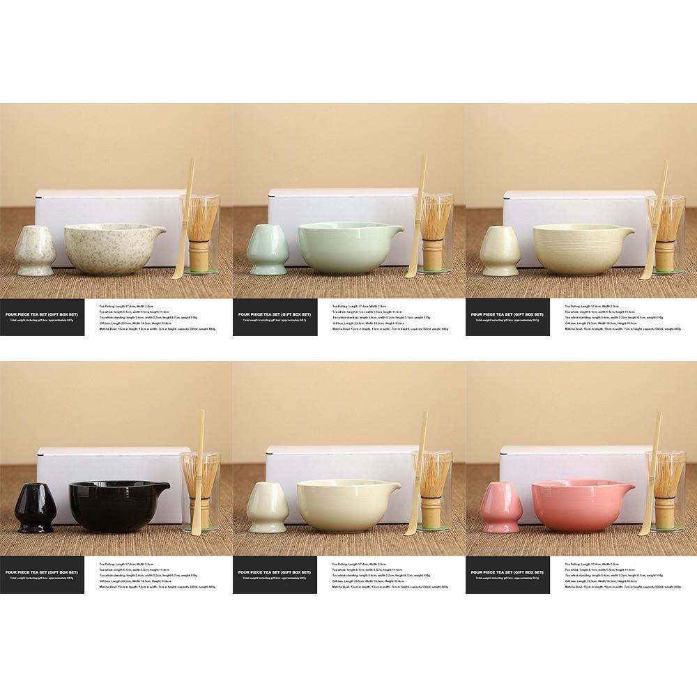 4PCS Ceramic Bamboo Japanese Matcha Tea Set Matcha Bowl Reusable Matcha Whisk Set Matcha Whisk Holder Matcha Making Kit