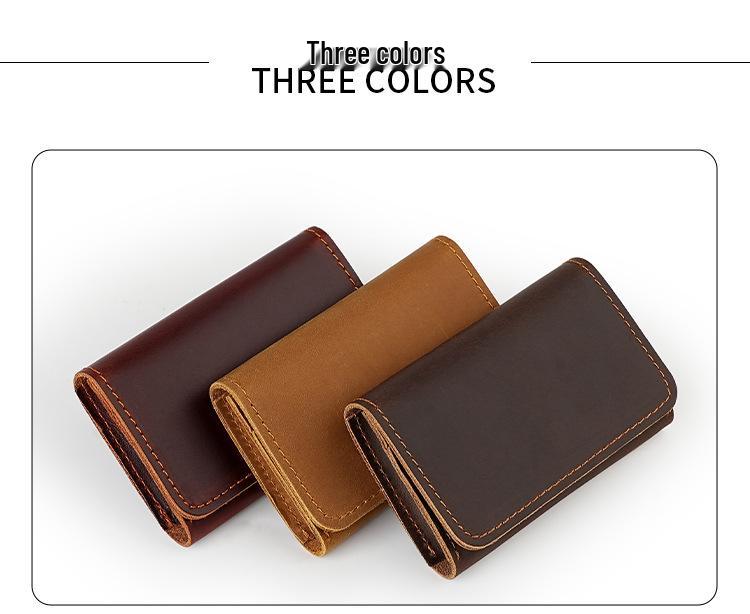 Men's Crazy Horse Leather Card Holder & Wallet - Genuine Dark Buckle, Multi-functional, Bi-fold, First Layer Cowhide