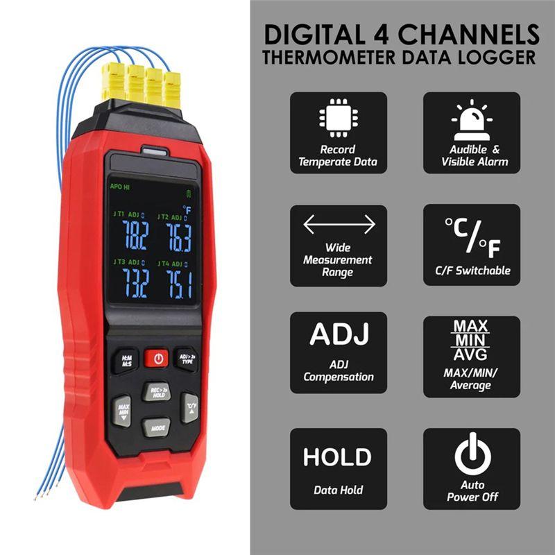 AEE4-Thermocouple Thermometer 4 Channels Data Logger Thermometer K Type Temperature Logger With Alarm And Data Logging