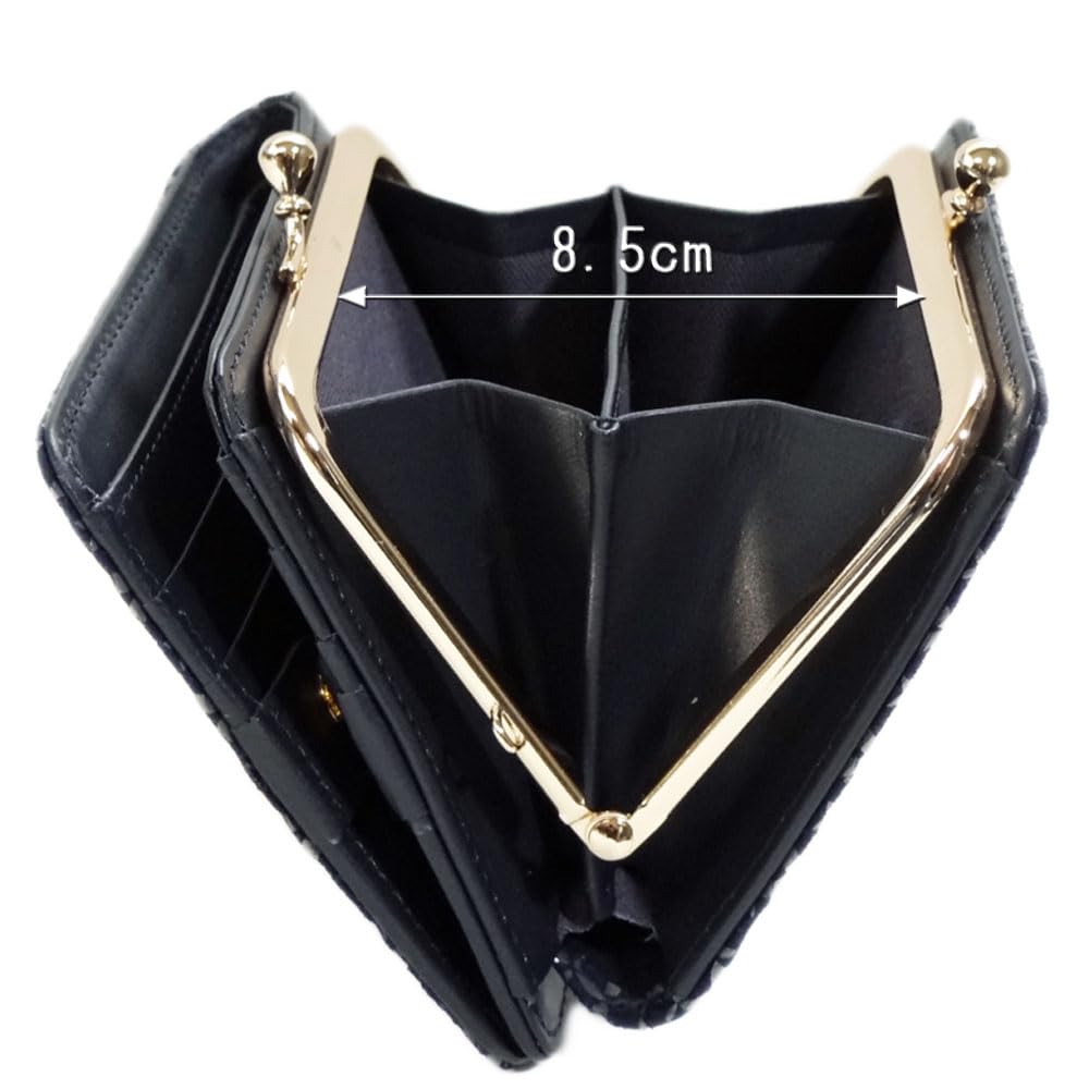 Inden Bifold Clasp Clasp Purse Black Deerskin with Black Small Checkered Clasp 1 Bill 6 Card 2 X 11cm X [Inden-ya] Wallet, Purse, 1608, A, Lacquer,