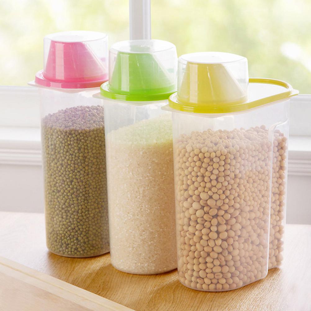 Food Storage Containers Airtight Clear Plastic Grains Container For Cereal Rice Beans Nuts Flour Sugar Coffee Tea Kitchen