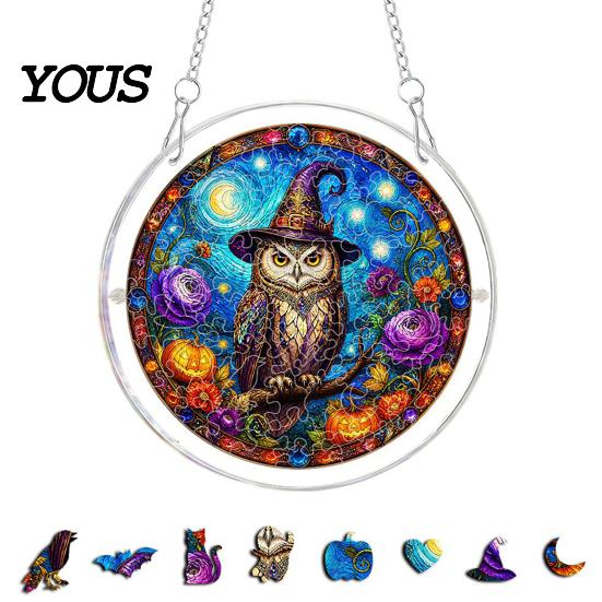 Halloween Party Decor Acrylic Puzzle Suncatcher, 7.87 Inch Sun Catcher Window Suncatcher Hanging Ornament, Ideal for Gifting and Home Festive