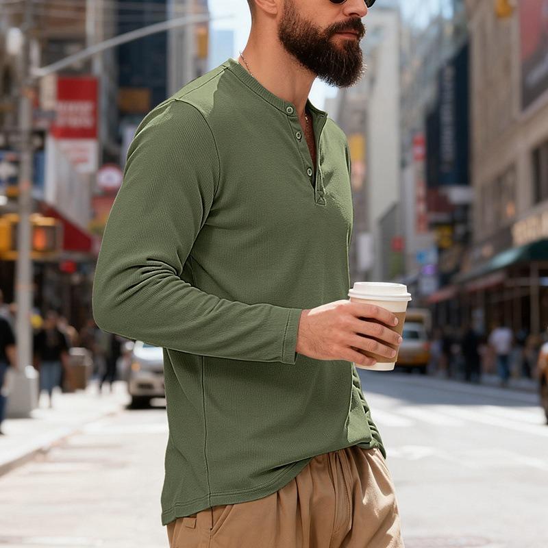 Men's Heavyweight Ribbed Long Sleeve Henley Shirt.