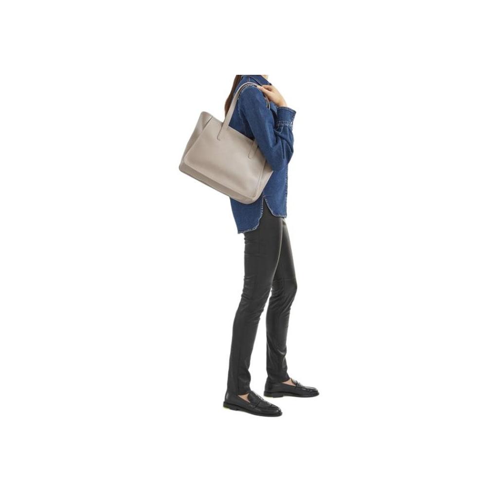 Longchamp Le Foulonné 34 Solid Color Leather Tote Bag Shopping Bag Shoulder Bag Women Tote Dove-Grey 10141021P55