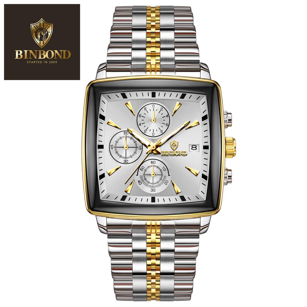 New Fashion Men Watch Luminous Waterproof Chronograph Date Man Wristwatch Square Stainless Steel Quartz Men'S Watches Reloj