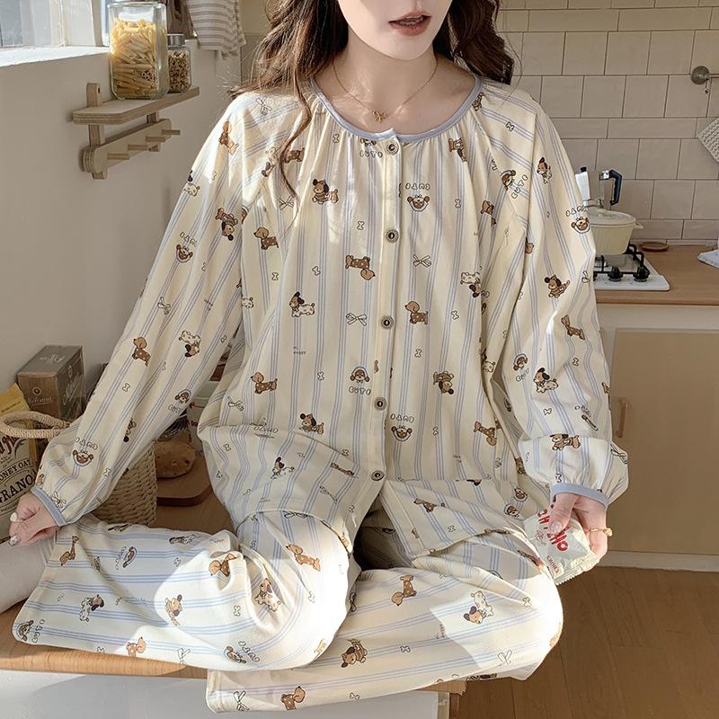 

Class A 7A Antibacterial Cotton Maternity Pajamas for Spring/Autumn, Breastfeeding & Postpartum Wear, Plus Size Home Clothing XL (130-150 jin)