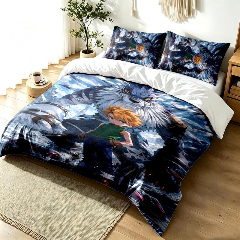 Digimon 3pc Duvet Cover Set Simple Modern Bedding Set Wrinkle Resistant Soft Fabric All Season Use a Perfect Gift