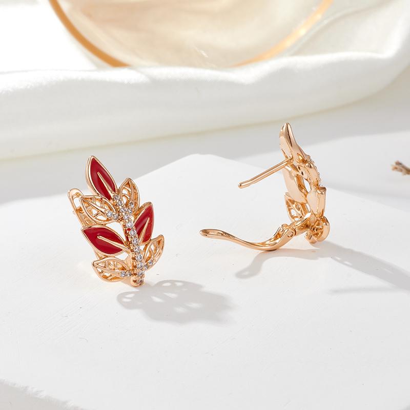 Kinel Red Fall Earrings For Women Maple Leaf Shape Zircon Jewelry Gift