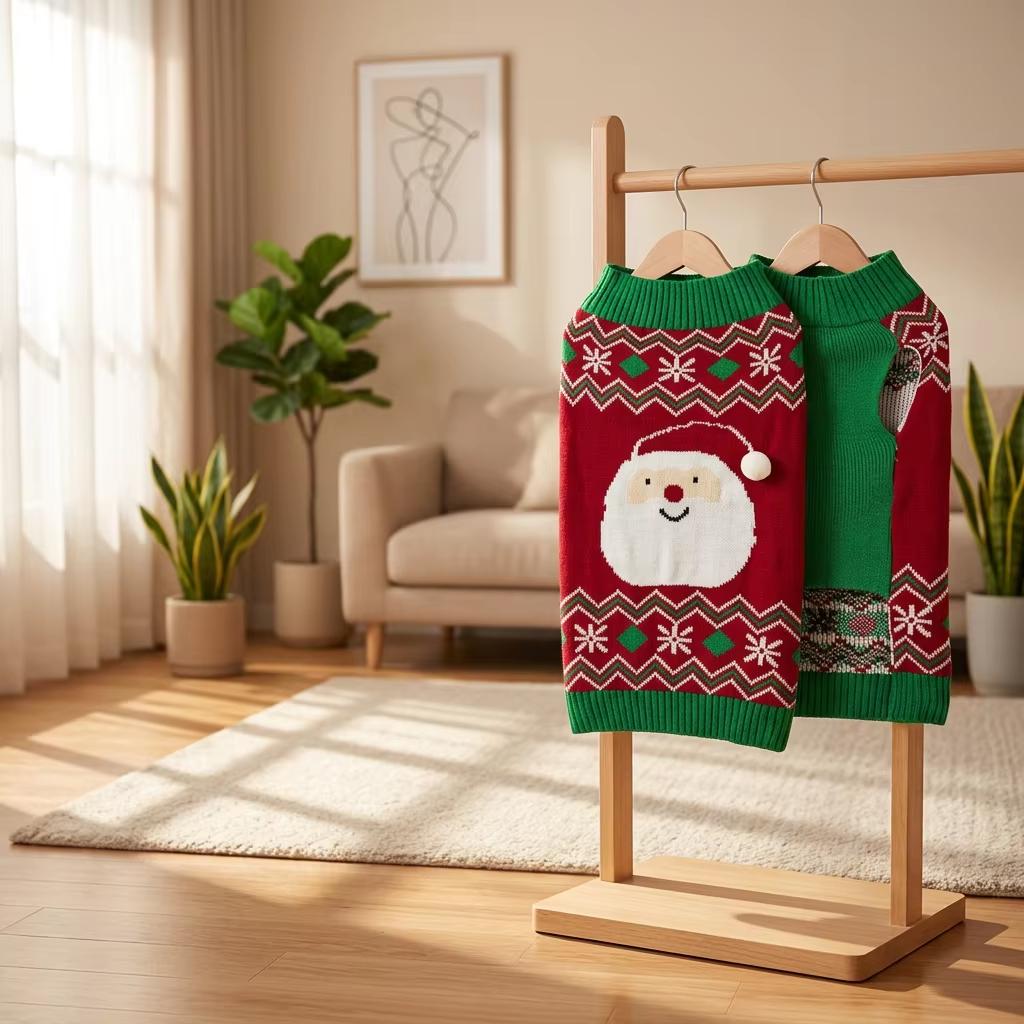 Luxury Warm Acrylic Knitted Striped Personalized Dog Christmas Sweater Puppy Pet Apparel Ornaments Toys Gift Set