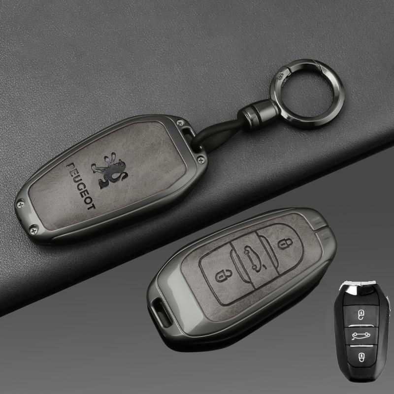 Zinc Alloy Leather Car Smart Key Case Shell Cover O Protector Fob for Peugeot 308 408 508 2008 3008 4008 5008 Keychain Accessories