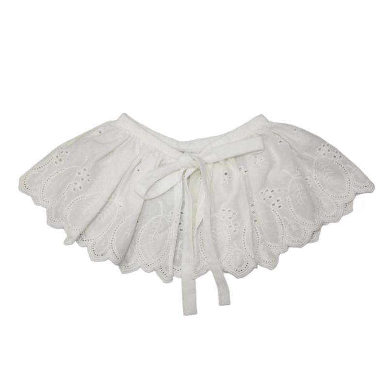 

Fashion White Detachable False Collar Ruffle Shawl Wrap Women Elegant Hollow Out Embroidery Leaves Decorative Capelet 1