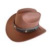Ethnic style tassel one-word top western cowboy hat men's and women's woolen big-brimmed top hat travel big sun hat