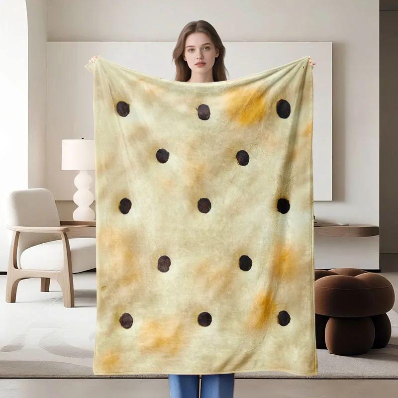1 piece cookiethemed beige plush blanket soft for sofa bed office allseason use