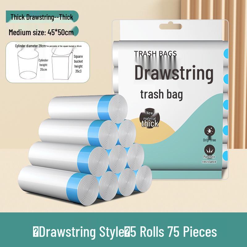 Durable Large Drawstring Trash Bags for Kitchen, Living Room & Office - Tear-Resistant, Thick, Hand-Held Plastic
