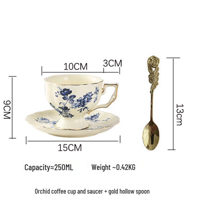 French Retro Blue & White Ceramic Tea Set: Cup, Saucer, Teapot for Elegant Afternoon Tea