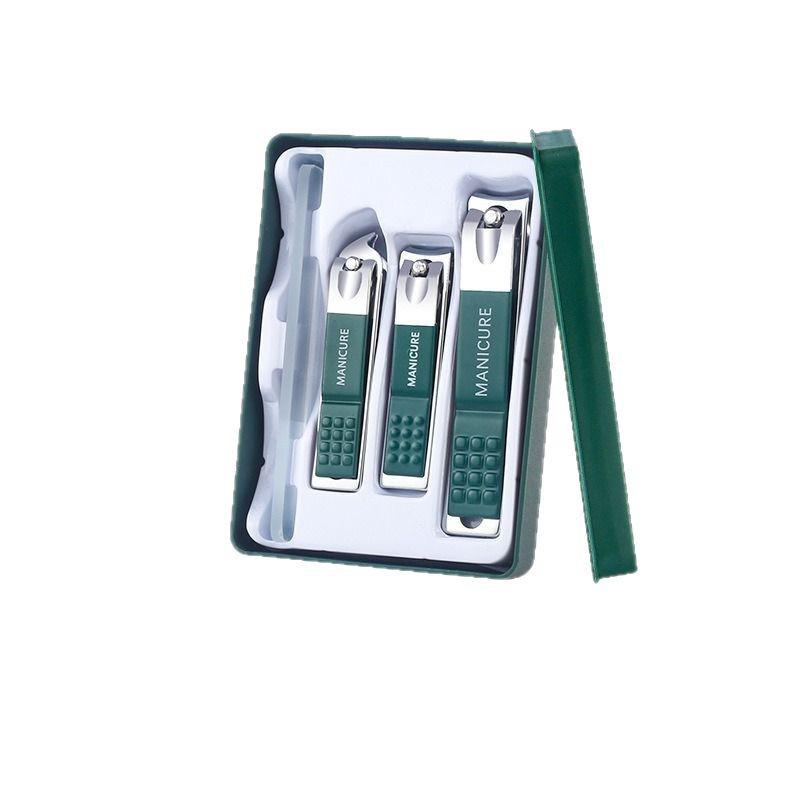 Dunkelgrünes 4-teiliges Maniküre-Set: Nagelknipser & Schere mit schrägem Mundstückdesign