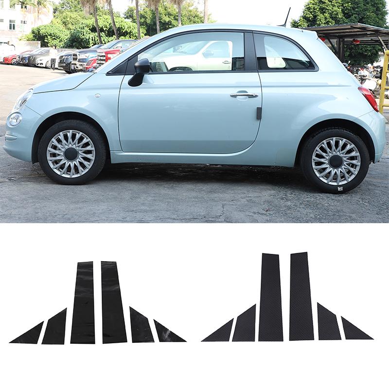 Matte Black Carbon Fiber Pattern Window Door Column B C Pillars Post Cover Trim For Fiat 500 Abarth 595 2012- Accessories