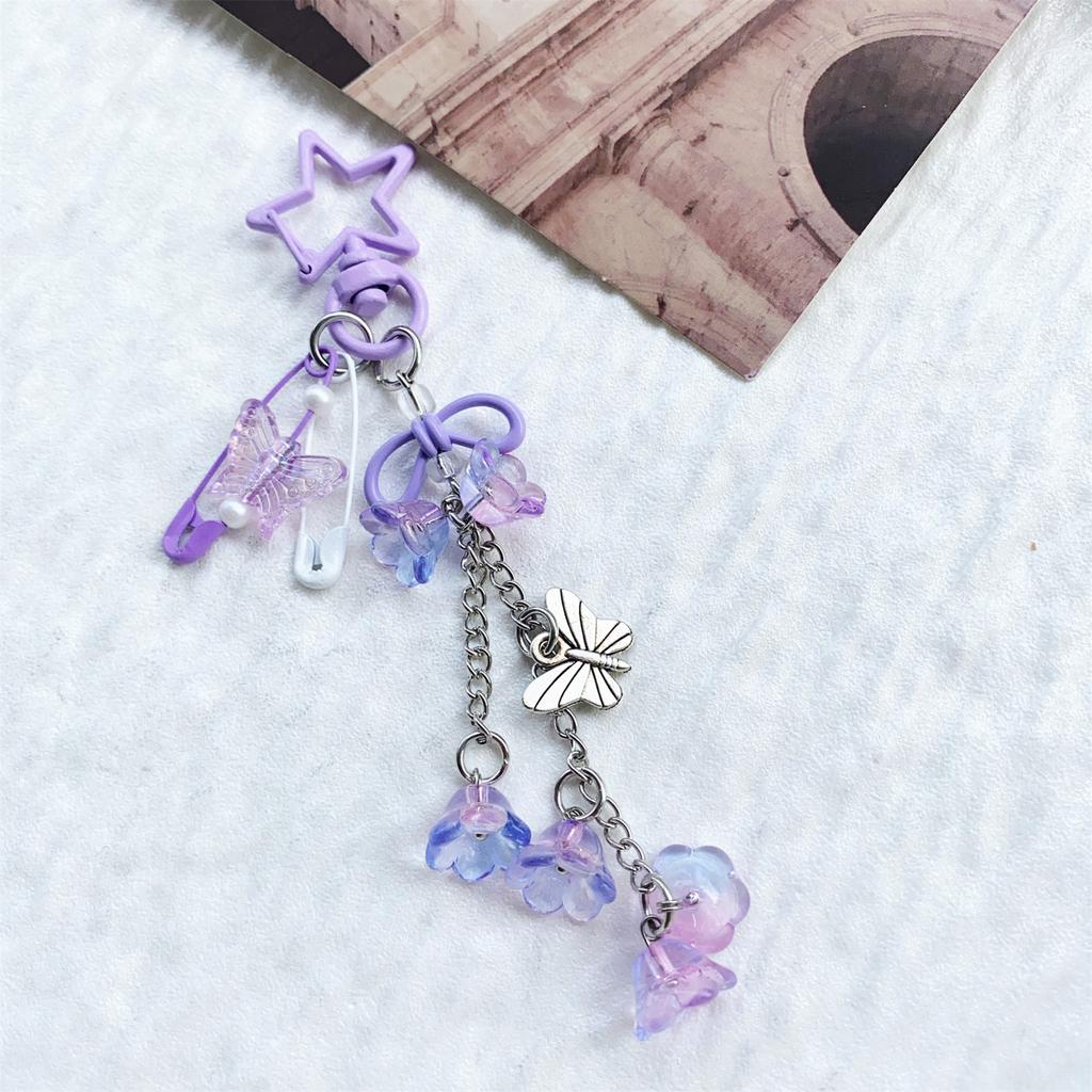 Handcrafted Pearls Beaded Keychain Cherry and Bowtie Charm Keyring Pendant Handmade Bag Decoration Women Accessory