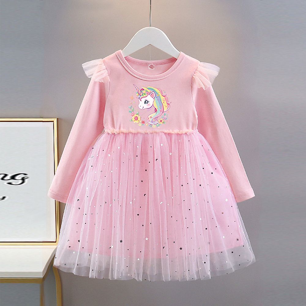 Dziewczęca Sukienka Jednorożec Wiosna/Jesień Dziecięca Sukienka Księżniczki z Długim Rękawem i Tiulem