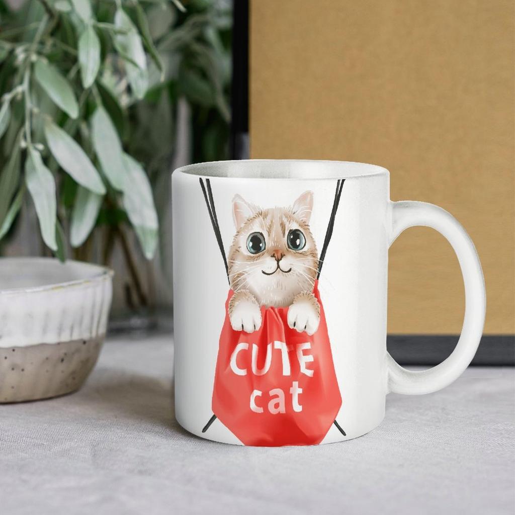 1Pack 11oz White Ceramic Mug Featuring Clear Double-Side Printed Style Reliable Coffee Cup For Home Office Use