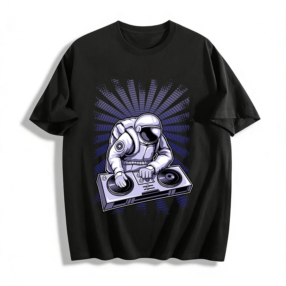 Astronaut DJ Print T-shirt Trendy Space Music Style Casual Top Pure cotton T-shirt XXS