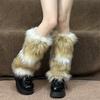 25-40cm Black White Grey Vintage Faux Fur Leg Warmers Winter Warm Furry Boots Cover for Women Sock Punk Jk Cosplay Accessories