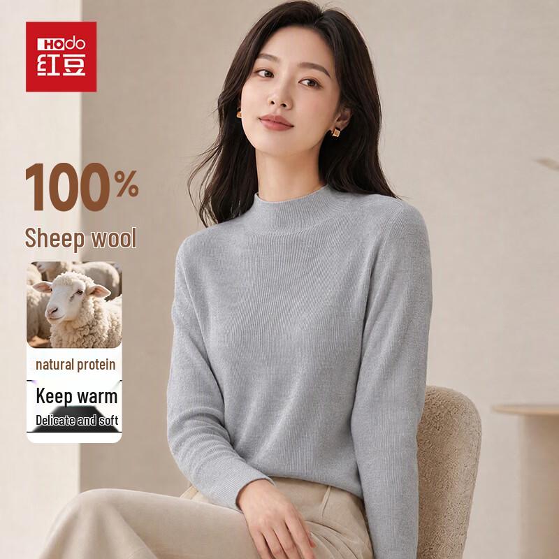Hongdou Women's 100% Merino Wool Mock Neck Sweater
