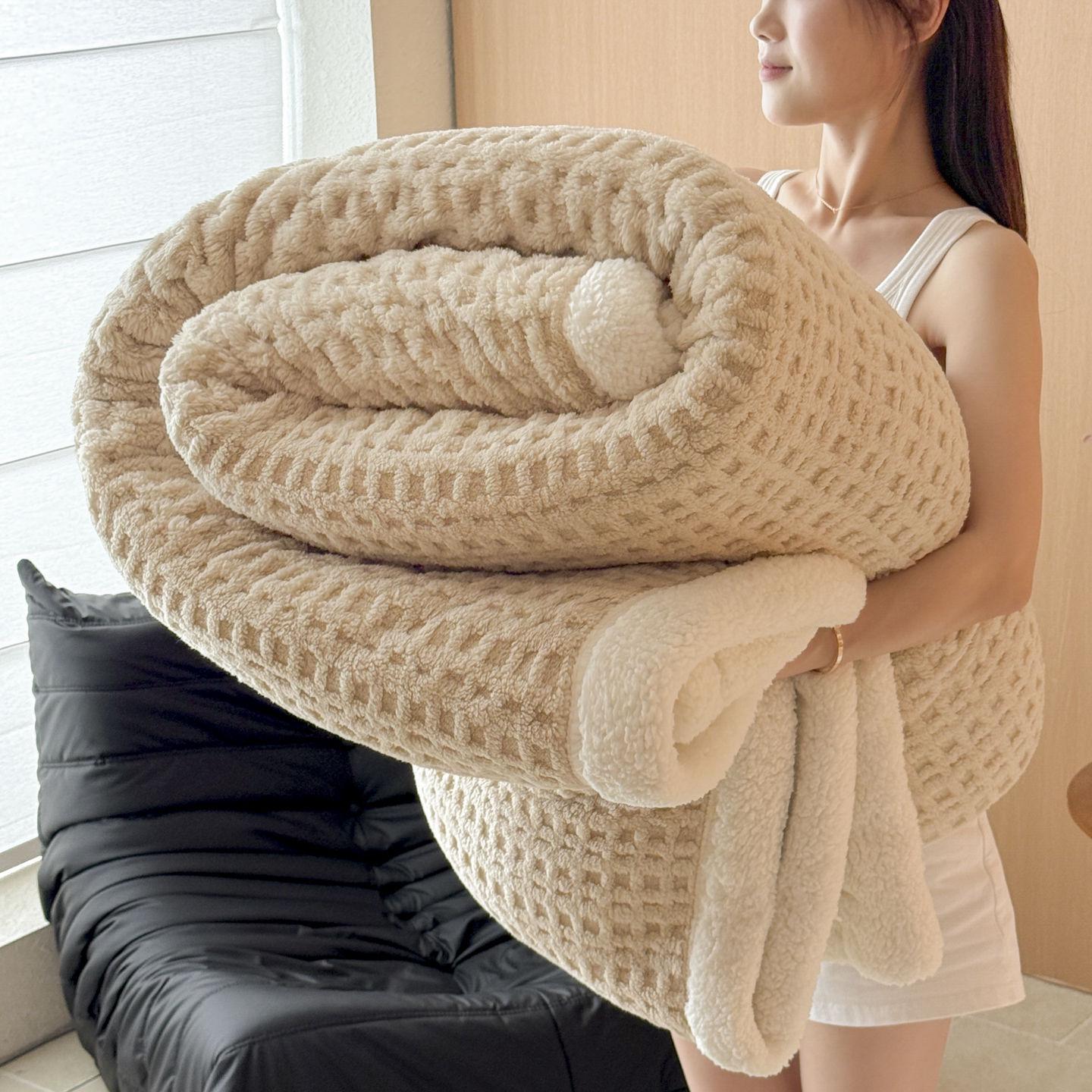 

Розкішний потовщений флісовий плед з овечої вовни - М який, теплий плед з коралового вельвету для зими, сну або використання на дивані 180x200cm Single Blanket