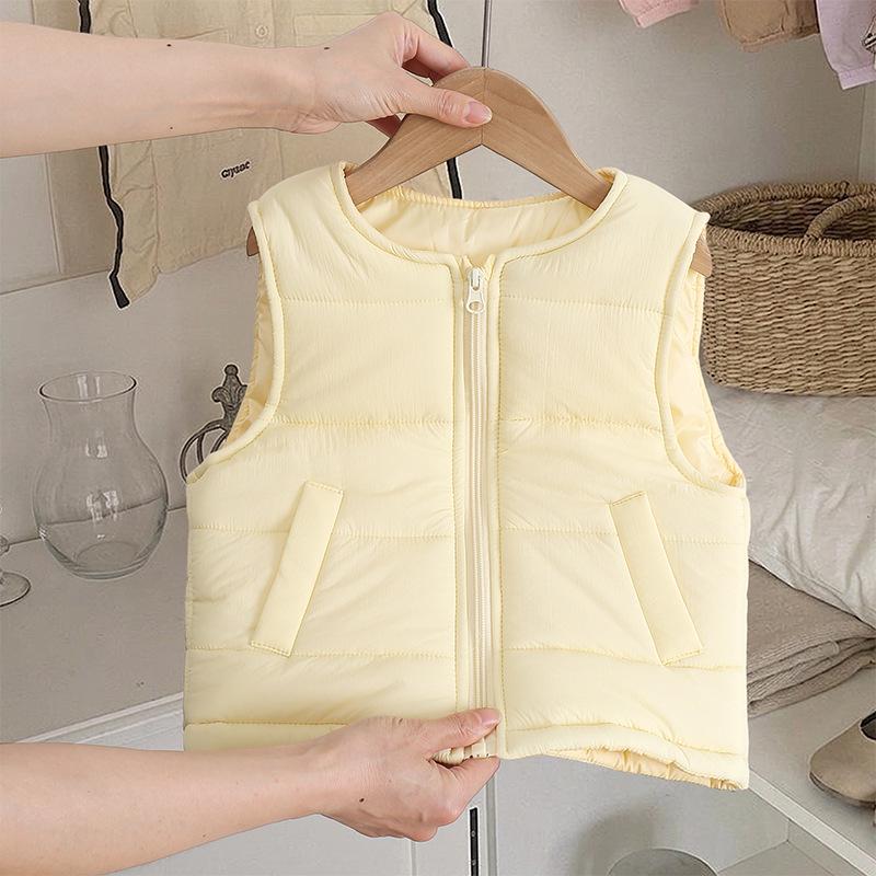 2026 Kids' Autumn/Winter Lightweight Cotton Vest - Unisex Korean Style, Solid Color, Warm Sleeveless Jacket