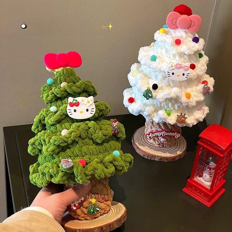 Hello Kitty Christmas Tree Handmade Knitted Ornament With Butterfly Bow For Holiday Decor