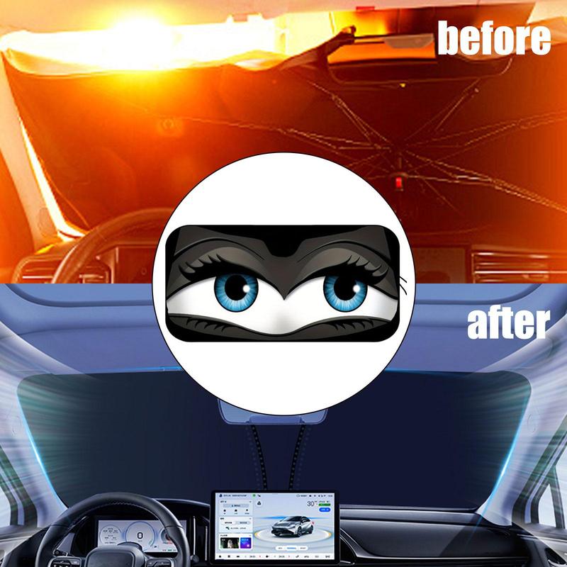 Windshield Cover Sun Shade with Funny Eyes Foldable Front Window Cover Visor