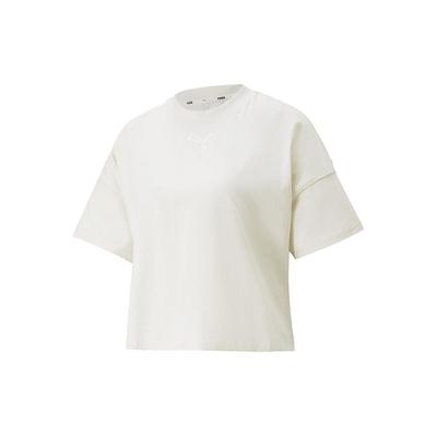 Cropped Solid Color Casual Sports Short Sleeve T-Shirt With Drop Shoulder Women Tops Off-White 670951-99